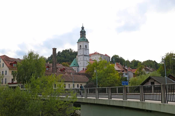 Skofja Loka Slovénie Septembre 2019 Pont Pierre Sur Rivière Les — Photo