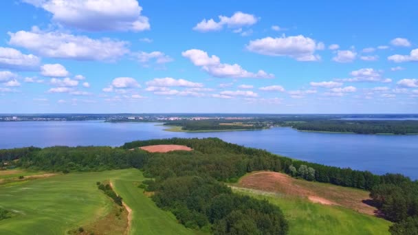 Drone Décolle Sur Une Prairie Verte Offre Une Vue Sur — Video