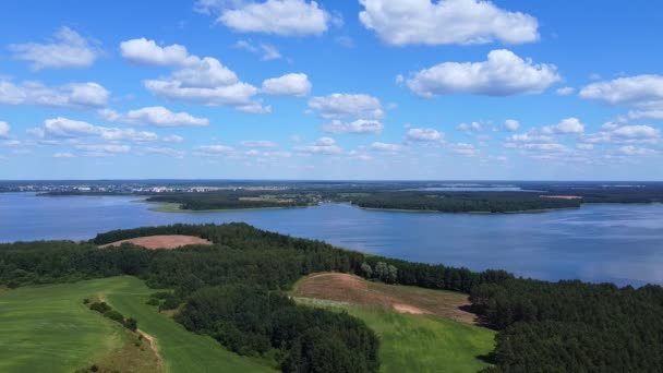 Drone Décolle Sur Une Prairie Verte Offre Une Vue Sur — Video