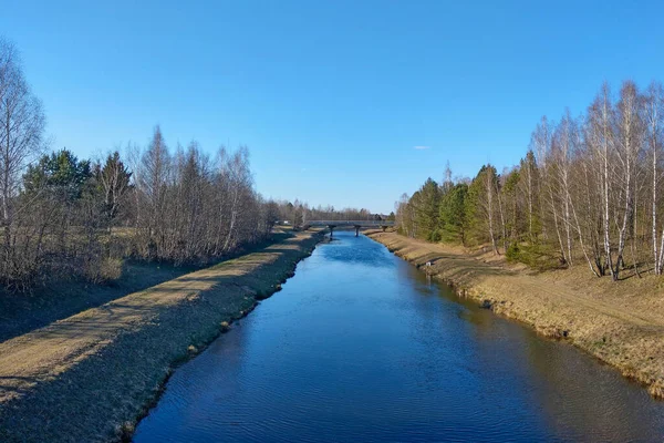 Ein Kleiner Fluss Entlang Des Waldes Herbst Oder Frühjahr — Stockfoto