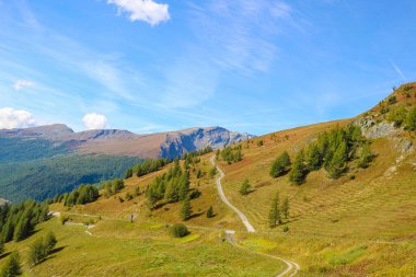 Avusturya 'daki dağların sonbahar sabahındaki güzel manzarası..