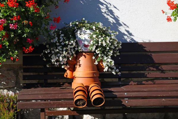 View Beautiful Pots Flowers Sunny Day — Stock Photo, Image