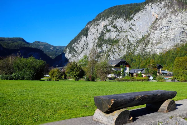 Wooden Bench Mountains Alps Beautiful View — Stock Photo, Image