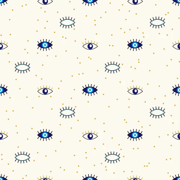 Vector seamless geometric pattern with various evil eyes talismans for protection and good luck. Contemporary modern trendy background for digital paper, textile, texture, wrapping paper. Royalty Free Stock Vectors