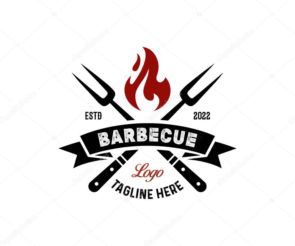Barbecue Logo Design Template. Grill, BBQ Vintage Logo Design Vector.