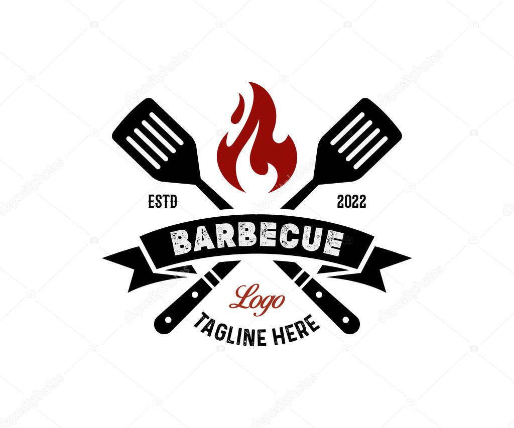 Simple Modern Barbecue logo design, Food or grill template Vector.