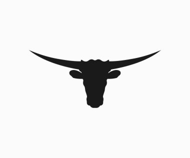 Texas Longhorn Boğa Kafa Simgesi. Uzun Boynuz İnek Başlığı Simge Vektör Şablonu