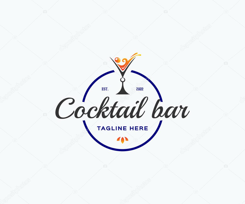 Cocktail logo design template. Cocktail bar logo design