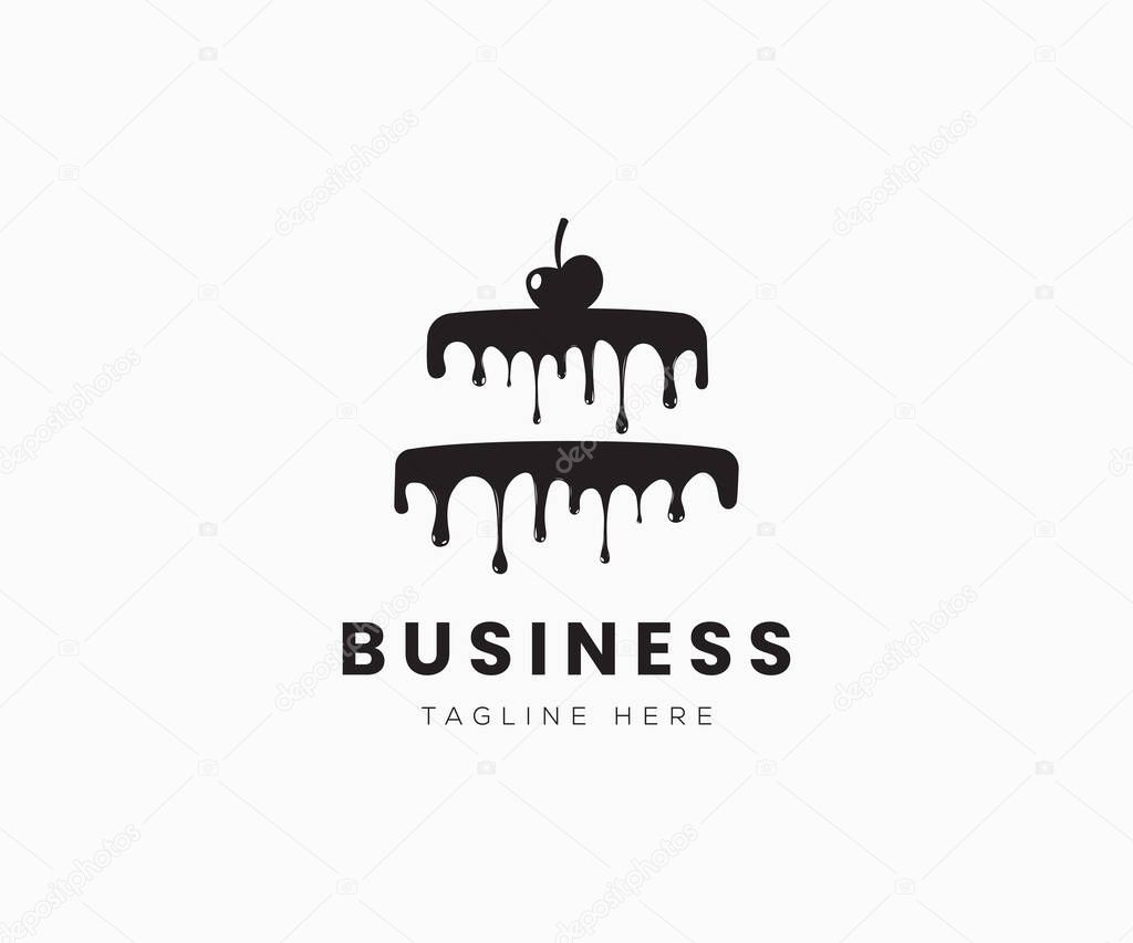 Birthday cake logo design vector. Chocolate cake with cherry logo design. Cake icon