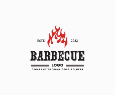 Barbekü Restoranı Logosu Tasarımı. BBQ Ateş Et Sosisi Spatula Element Şablonu.