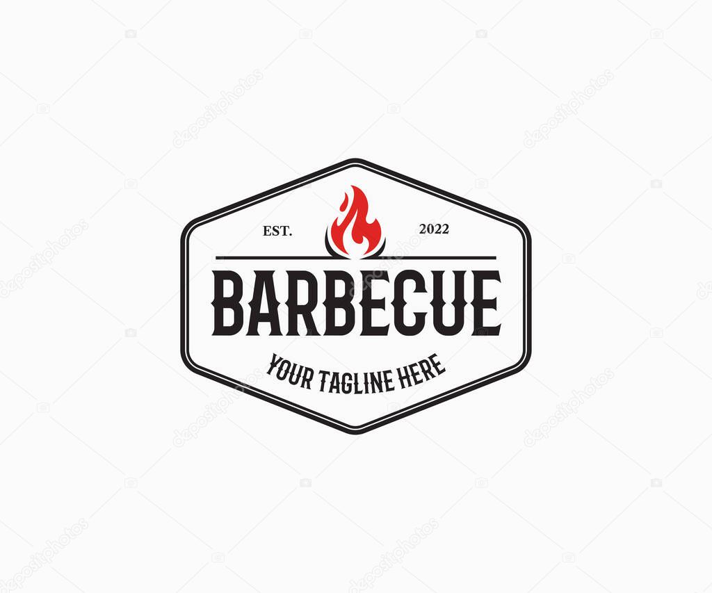 BBQ, Grill logo design with flame. Barbecue or BBQ logo design.