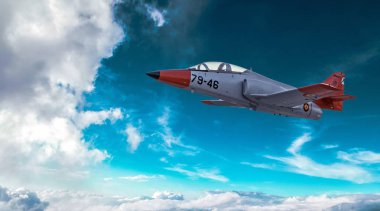 Modern askeri jet fighter uçak bulutların üzerinde uçan.