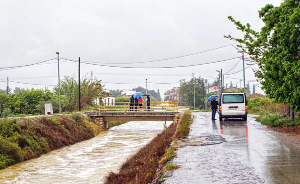 Murcia, Spain, April 20, 2019: Road closed to traffic because of floods in el Regueron, Murcia, Spain — Stock Photo, Image