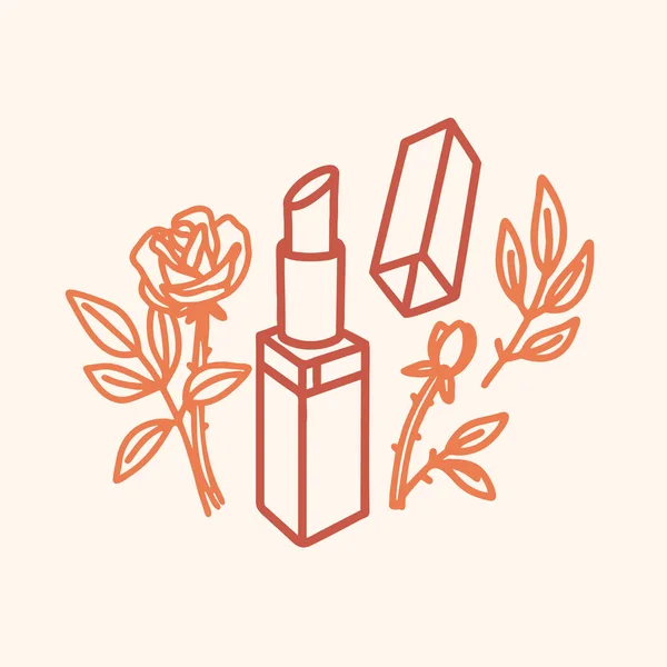 Güllü basit bir illüstrasyon simgesi. Güzellik tabelaları, makyaj örnekleri. Kozmetik ile çiçek çizgisi çizimi.
