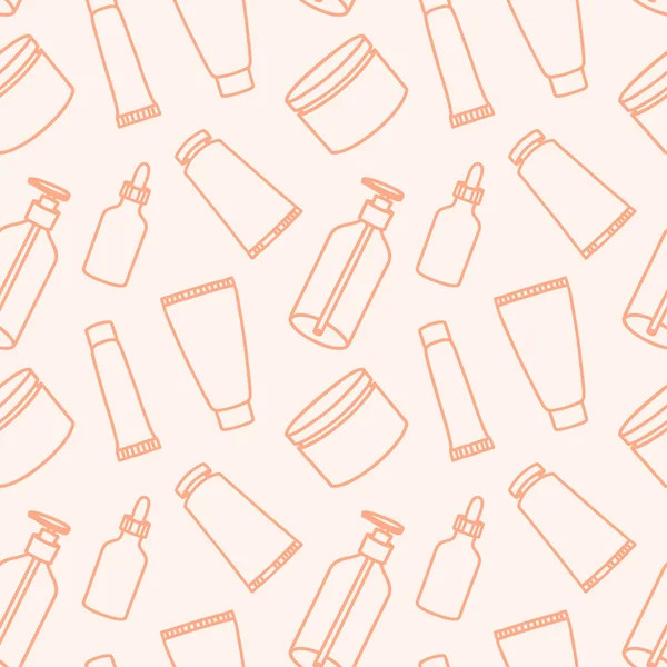 Kozmetik ve makyaj desenleri sanat tarzında. Vektör çizimi. Contour çizgileri arka planı. Yağ, yüz kremi, el kremi, jöle, geyik yağı.