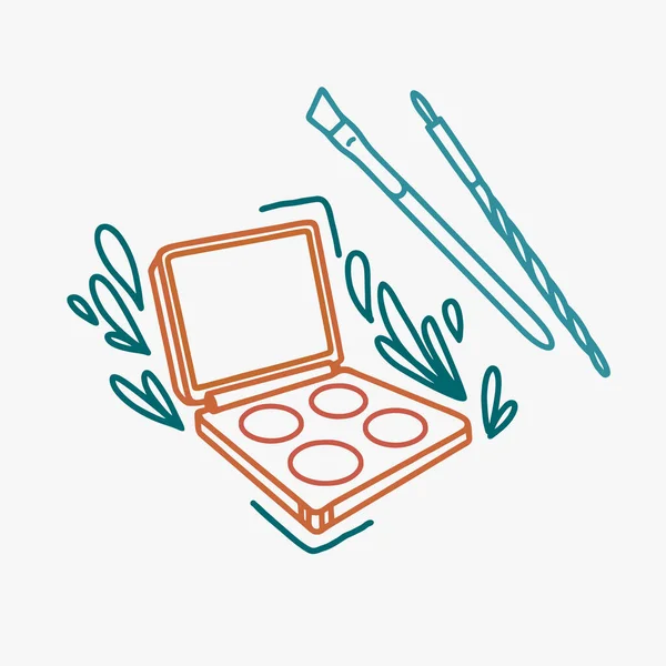 Fırçalı göz falı. Makyajın sanat simgesi. Basit kozmetikler. Beyaz arkaplanda izole edilmiş vektör makyaj görüntüsünü göster. Çiçek çizgisi el çizimi illüstrasyonu.