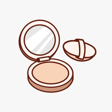 Ayna simgesi izole edilmiş çizgi makyaj tozu. Vektör el çizimi simgesi. Güzellik sigortası kozmetik tabelaları, makyaj örnekleri. Pastel çıplak renkler.