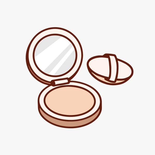 Ayna simgesi izole edilmiş çizgi makyaj tozu. Vektör el çizimi simgesi. Güzellik sigortası kozmetik tabelaları, makyaj örnekleri. Pastel çıplak renkler.