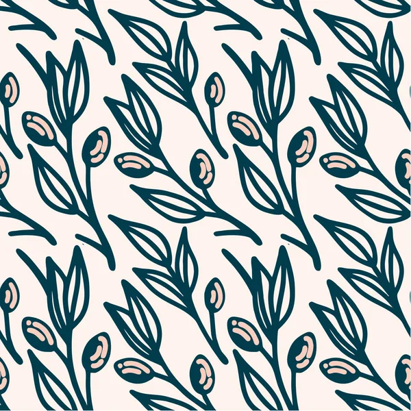Zeytin dalının vektörsüz deseni. Tekstil, kumaş, kağıt, etiket vs. için tasvir dekoratif doku. El çizimi arkaplanı.