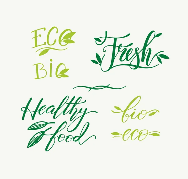 Mektup eko işareti. Tasarım posteri, afiş paketleri için el yazısı öğeleri. Taze, biyolojik, sağlıklı yiyecekler..