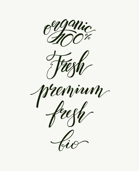 Mektup eko işareti. Tasarım posteri için el yazısı öğeleri, afiş paketleri. Taze, organik% 100, prim, biyoloji.