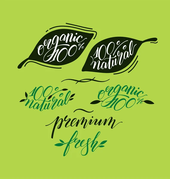 Mektup eko işareti. Tasarım posteri, afiş paketleri için el yazısı öğeleri. Taze,% 100 organik,% 100 doğal, prim.