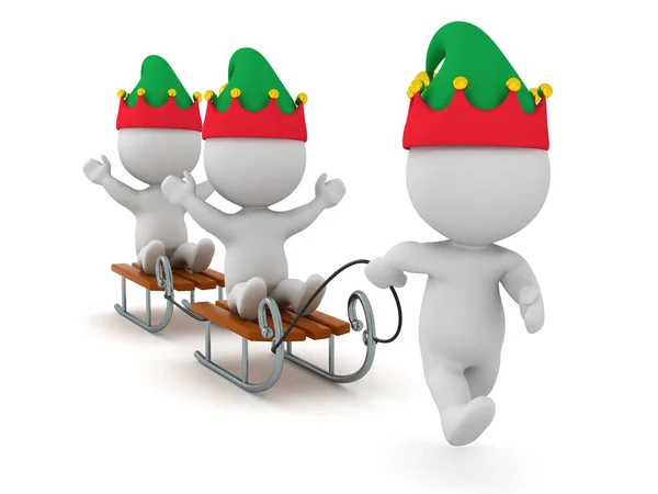 Characters Playing Sled Isolated White Background — Stock Photo, Image