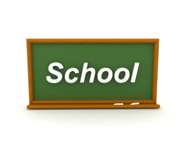 Okul metin ile yeşil kara tahta 3D Illustration. Beyaz izole