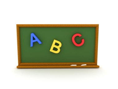 kara tahta üzerinde renkli Abc metin 3D Illustration. Beyaz izole