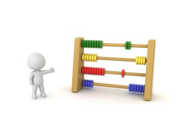 renkli Abacus gösterilen 3d karakter. 3d render üzerinde beyaz izole