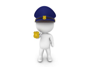 3d polis onun polis gösterilen kalkanlar. Beyaz 3d render izole