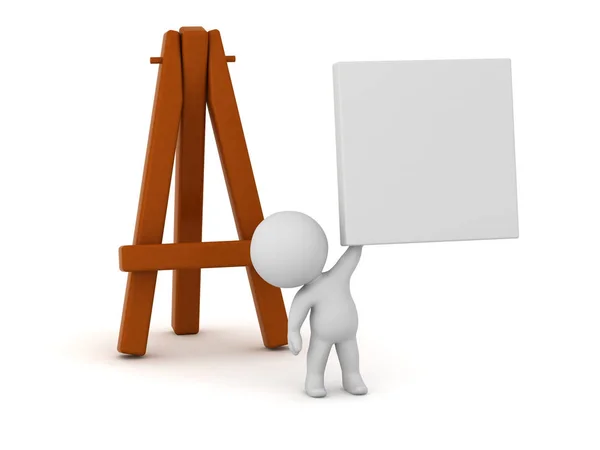 Character Artsy Easel Showing Painting Isolated White Background — Stock Photo, Image