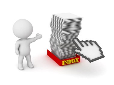 imleç e gelen kağıtlar ve bir tıklama ile 3D karakter ver. Beyaz arka plan üzerinde izole.