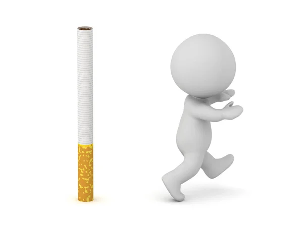 Personagem Está Fugindo Cigarro Isolado Sobre Fundo Branco — Fotografia de Stock