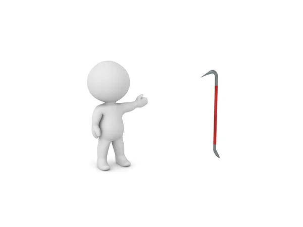 Character Showing Red Crowbar Rendering Isolated White — Stock Photo, Image