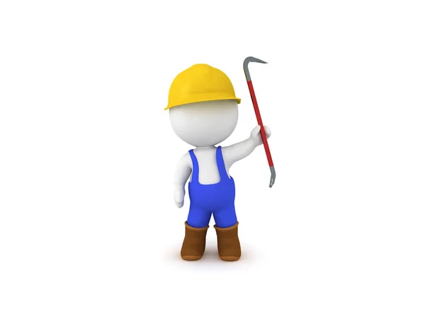 Worker Blue Overalls Holding Crowbar Rendering Isolated White — Stock Photo, Image
