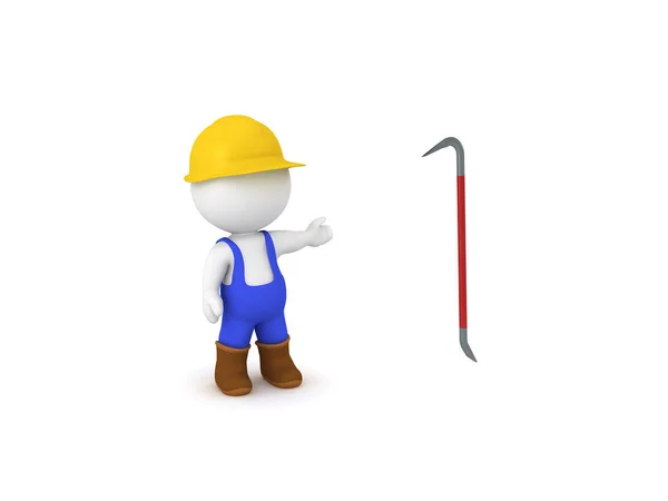 Worker Showing Red Crowbar Rendering Isolated White — Stock Photo, Image