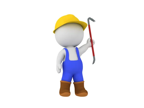 Worker Holding Crowbar Rendering Isolated White — Stock Photo, Image