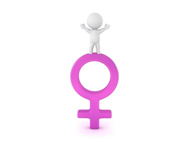 Büyüteç ve erkek cinsiyet sembolü ile 3D karakter. 3d render üzerinde beyaz izole.