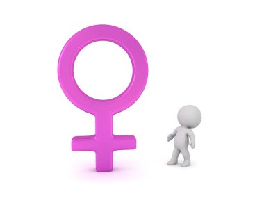 3d karakter dişi sembolü ararken. 3d render üzerinde beyaz izole.