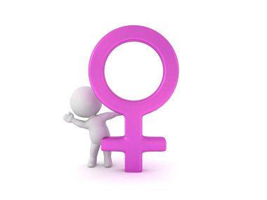 3D karakter dişi işareti arkasına saklanarak. 3d render üzerinde beyaz izole.