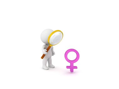 3D render, toplumsal cinsiyet çalışmaları kadın cinsiyet için. 3d render üzerinde beyaz izole.