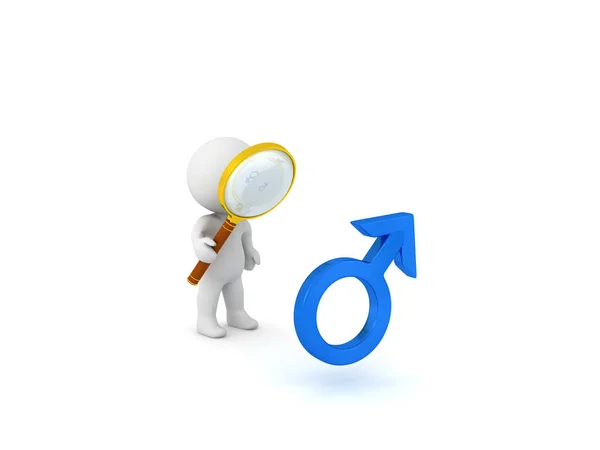 Personagem Com Lupa Símbolo Gênero Masculino Rendering Isolado Branco — Fotografia de Stock