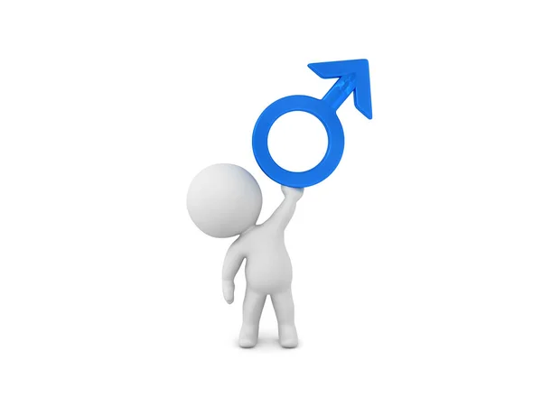 Character Holding Male Gender Symbol Rendering Isolated White — Stock Photo, Image