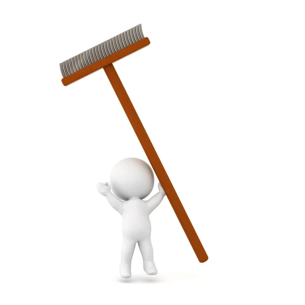 Character Holding Large Broom Isolated White Background — Stock Photo, Image