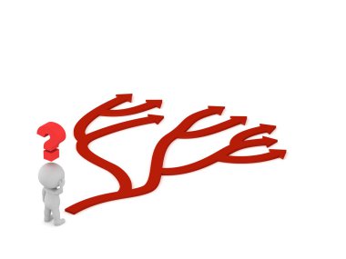 3d karakter seçenekleri gösteren birçok oklarla. Beyaz arka plan üzerinde izole.