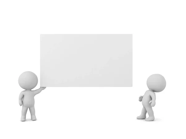 Character Holding Large Business Card Isolated White Background — Stock Photo, Image