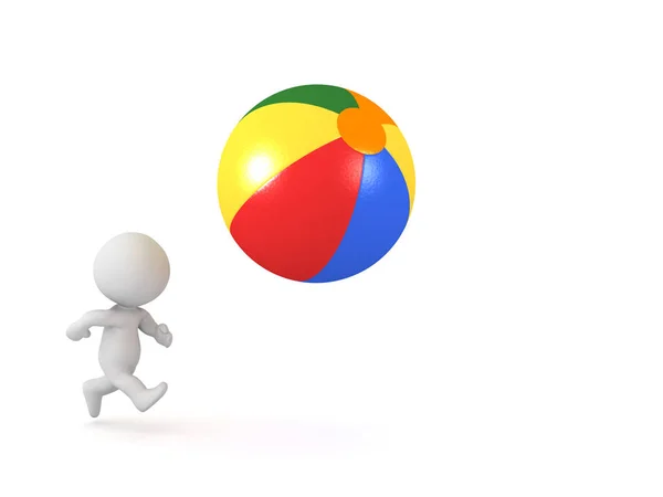 Character Kicking Colorful Beach Ball Isolated White Background — Stock Photo, Image