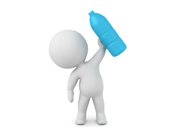 角色举起水瓶 隔离在白色背景上 — 图库照片