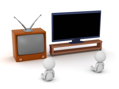 Retro Tv ve Hdtv izlemek iki 3d karakterler